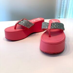 Women's Barbie Pink Rhinestone Wedge Platform Sandals Shoes US Size 8.5‎